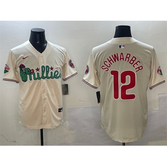 Men's Philadelphia Phillies #12 Kyle Schwarber Cream Phanatic Limited Stitched Jersey - Ujersey