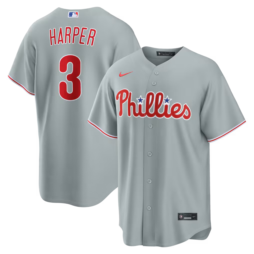 Men's Philadelphia Phillies Bryce Harper Nike Gray Road Replica Jersey - Ujersey NHL