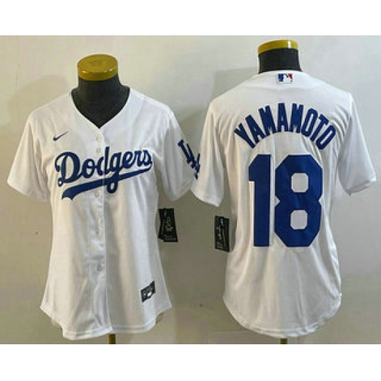 Women's Los Angeles Dodgers #18 Yoshinobu Yamamoto White Stitched Cool Base Nike Jersey - Ujersey