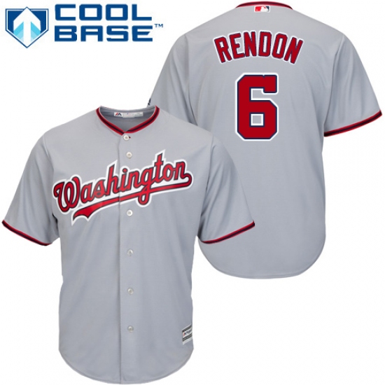 Men's Majestic Washington Nationals #6 Anthony Rendon Replica Grey Road Cool Base MLB Jersey - Ujersey