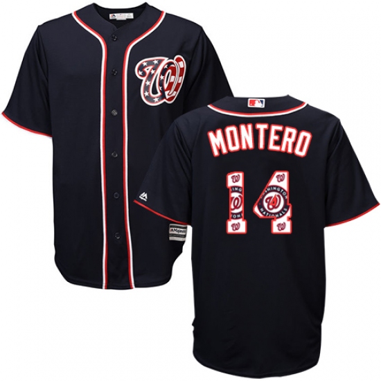 Men's Majestic Washington Nationals #14 Miguel Montero Authentic Navy Blue Team Logo Fashion Cool Base MLB Jersey - Ujersey