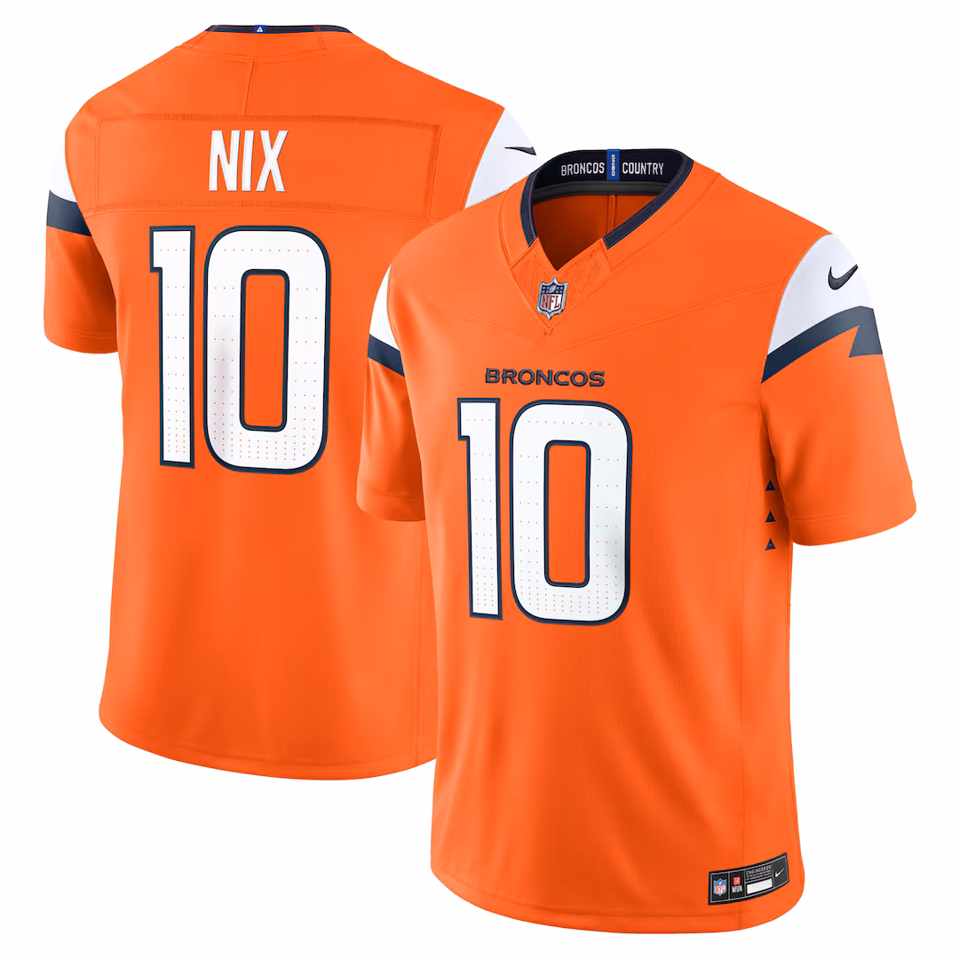 Men's Denver Broncos Bo Nix Nike Orange Team Vapor F.U.S.E. Stitched Limited Jersey
