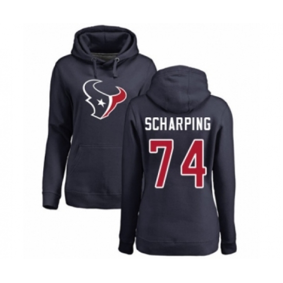Football Women's Houston Texans #74 Max Scharping Navy Blue Name & Number Logo Pullover Hoodie - Ujersey