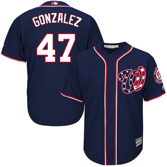 Youth Majestic Washington Nationals #47 Gio Gonzalez Replica Navy Blue Alternate 2 Cool Base MLB Jersey - Ujersey