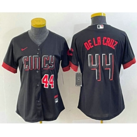 Women's Nike Cincinnati Reds #44 Elly De La Cruz Number Black 2023 City Connect Cool Base Stitched Baseball Jersey - Ujersey