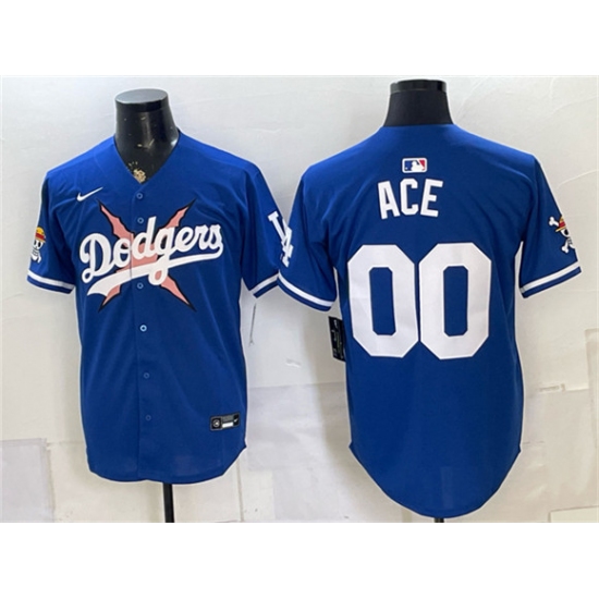 Men's Los Angeles Dodgers x One Piece #00 Ace Royal Vapor Premier Limited Stitched Baseball Jersey - Ujersey