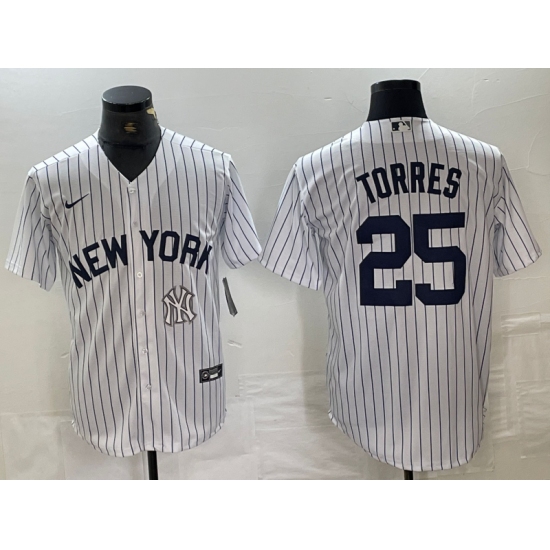 Men's New York Yankees #25 Gleyber Torres White 2024 Cool Base Stitched Jersey - Ujersey