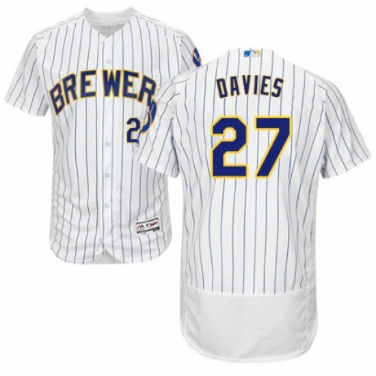 Men's Majestic Milwaukee Brewers #27 Zach Davies White Home Flex Base Authentic Collection MLB Jersey - Ujersey