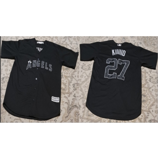 Men's Los Angeles Angels #27 Mike Trout KIIIIID Black Stitched Baseball Jersey - Ujersey