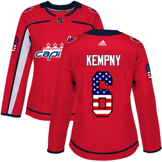 Women's Adidas Washington Capitals #6 Michal Kempny Authentic Red USA Flag Fashion NHL Jersey - Ujersey