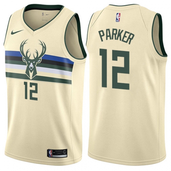 Men's Nike Milwaukee Bucks #12 Jabari Parker Authentic Cream NBA Jersey - City Edition - Ujersey
