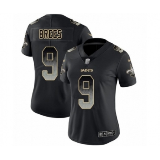 Women's New Orleans Saints #9 Drew Brees Limited Black Smoke Fashion Football Jersey - Ujersey