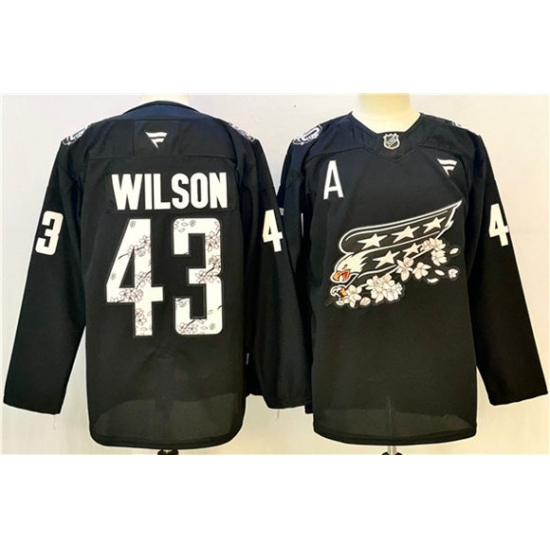 Men's Washington Capitals #43 Tom Wilson Black Cherry Blossom With A Stitched Hockey Jersey - Ujersey