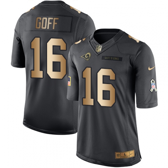 Men's Nike Los Angeles Rams #16 Jared Goff Limited Black/Gold Salute to Service NFL Jersey - Ujersey
