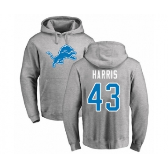 Football Detroit Lions #43 Will Harris Ash Name & Number Logo Pullover Hoodie - Ujersey