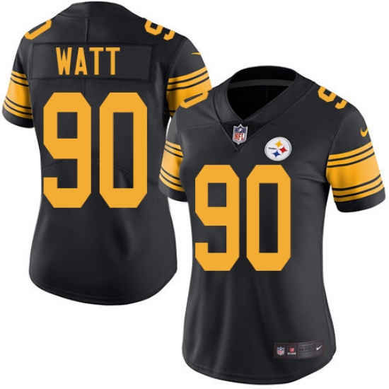 Women's Nike Pittsburgh Steelers #90 T. J. Watt Limited Black Rush Vapor Untouchable NFL Jersey - Ujersey