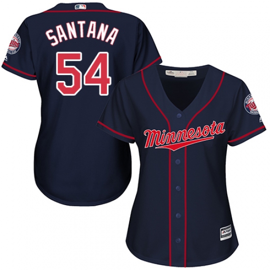 Women's Majestic Minnesota Twins #54 Ervin Santana Authentic Navy Blue Alternate Road Cool Base MLB Jersey - Ujersey