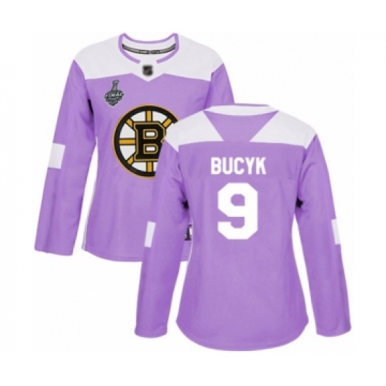 Women's Boston Bruins #9 Johnny Bucyk Authentic Purple Fights Cancer Practice 2019 Stanley Cup Final Bound Hockey Jersey - Ujersey
