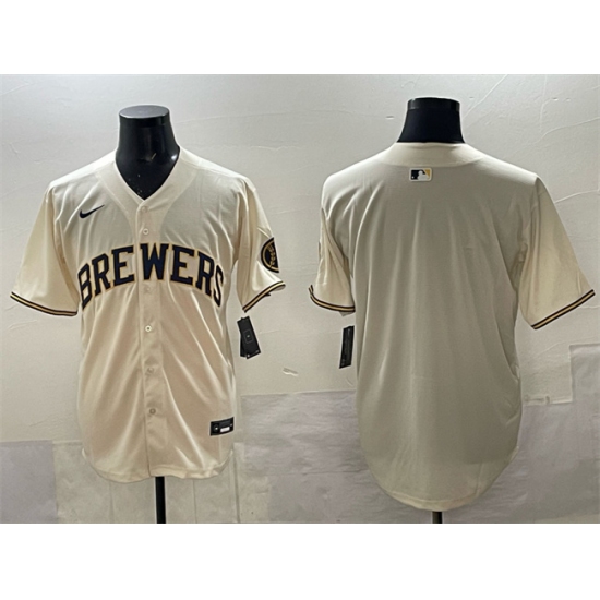 Men's Milwaukee Brewers Blank Cream Home Limited Stitched Jersey