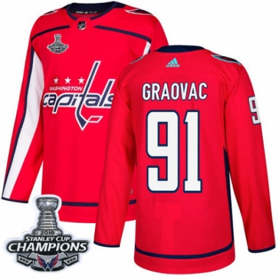 Men's Adidas Washington Capitals #91 Tyler Graovac Premier Red Home 2018 Stanley Cup Final Champions NHL Jersey - Ujersey
