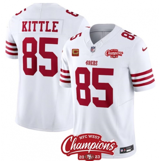 Men's San Francisco 49ers #85 George Kittle White 2023 F.U.S.E. With 4-star C And NFC West Champions Football Stitched Jersey - Ujersey