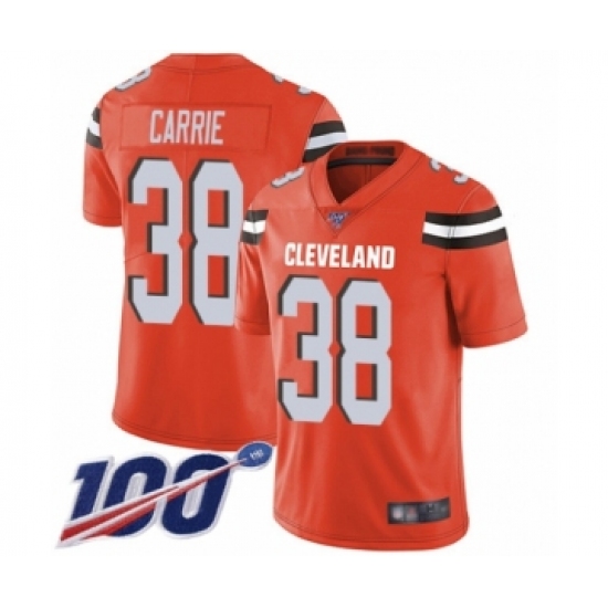 Men's Cleveland Browns #38 T. J. Carrie Orange Alternate Vapor Untouchable Limited Player 100th Season Football Jersey - Ujersey