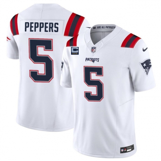 Men's New England Patriots #5 Jabrill Peppers White F.U.S.E. With 3-Star C Vapor Limited Stitched Football Jersey