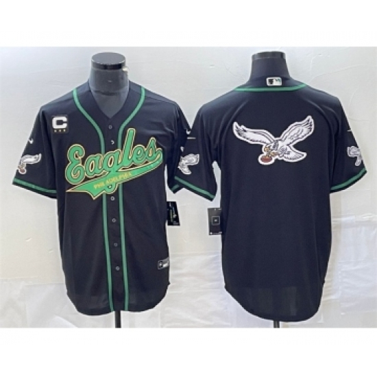 Men's Nike Philadelphia Eagles Black Team Big Logo C Cool Base Stitched Baseball Jersey - Ujersey
