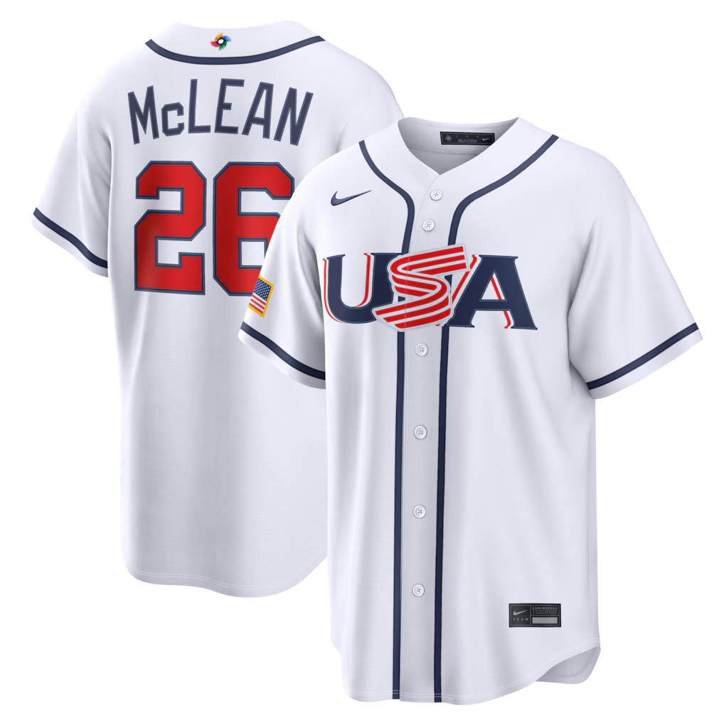 Men's USA Baseball Nolan McLean Nike White 2026 World Baseball Classic Home Stadium Jersey - U-jersey
