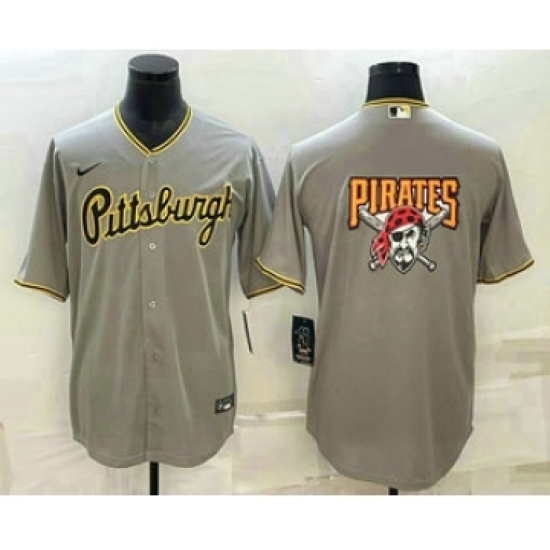 Men's Pittsburgh Pirates Big Logo Grey Stitched MLB Cool Base Nike Jersey - Ujersey