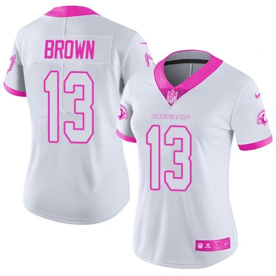 Women's Nike Arizona Cardinals #13 Jaron Brown Limited White/Pink Rush Fashion NFL Jersey - Ujersey