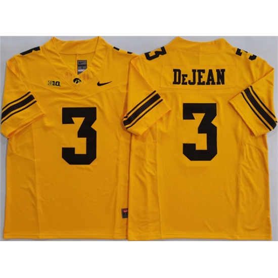 Men's Iowa Hawkeyes #3 Cooper DeJean Yellow F.U.S.E. Stitched Jersey - Ujersey