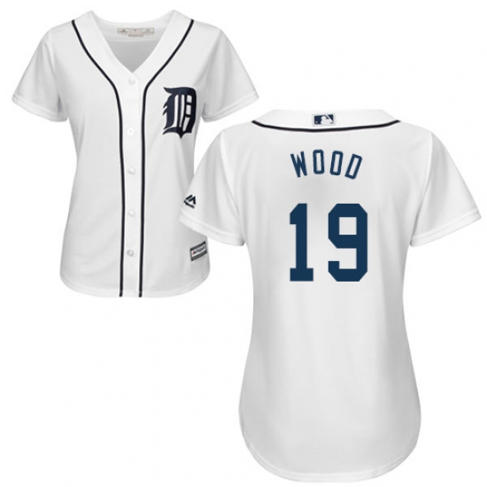 Women's Majestic Detroit Tigers #19 Travis Wood Authentic White Home Cool Base MLB Jersey - Ujersey