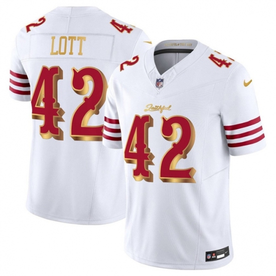 Men's San Francisco 49ers #42 Ronnie Lott White Gold 2025 F.U.S.E. “Rivalries” Vapor Limited Football Stitched Jersey - Ujersey