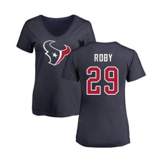 Football Women's Houston Texans #29 Bradley Roby Navy Blue Name & Number Logo T-Shirt - Ujersey