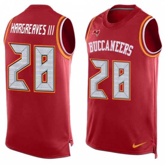 Men's Nike Tampa Bay Buccaneers #28 Vernon Hargreaves III Limited Red Player Name & Number Tank Top NFL Jersey - Ujersey