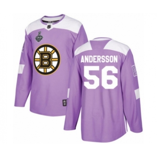 Youth Boston Bruins #56 Axel Andersson Authentic Purple Fights Cancer Practice 2019 Stanley Cup Final Bound Hockey Jersey - Ujersey