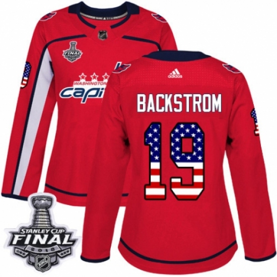 Women's Adidas Washington Capitals #19 Nicklas Backstrom Authentic Red USA Flag Fashion 2018 Stanley Cup Final NHL Jersey - Ujersey