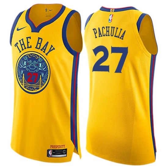 Women's Nike Golden State Warriors #27 Zaza Pachulia Swingman Gold NBA Jersey - City Edition - Ujersey