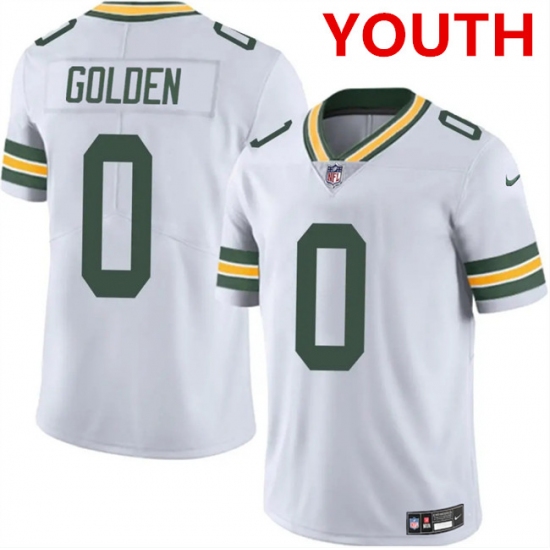 Youth Green Bay Packers #0 matthew golden white 2025 vapor untouchable limited stitched football jersey - Ujersey