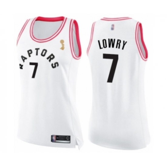 Women's Toronto Raptors #7 Kyle Lowry Swingman White Pink Fashion 2019 Basketball Finals Champions Jersey - Ujersey