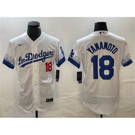 Men's Los Angeles Dodgers #18 Yoshinobu Yamamoto White City Connect Flex Base Stitched Baseball Jersey - Ujersey