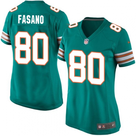 Women's Nike Miami Dolphins #80 Anthony Fasano Game Aqua Green Alternate NFL Jersey - Ujersey