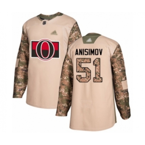 Men's Ottawa Senators #51 Artem Anisimov Authentic Camo Veterans Day Practice Hockey Jersey