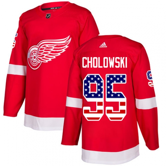Youth Adidas Detroit Red Wings #95 Dennis Cholowski Authentic Red USA Flag Fashion NHL Jersey - Ujersey
