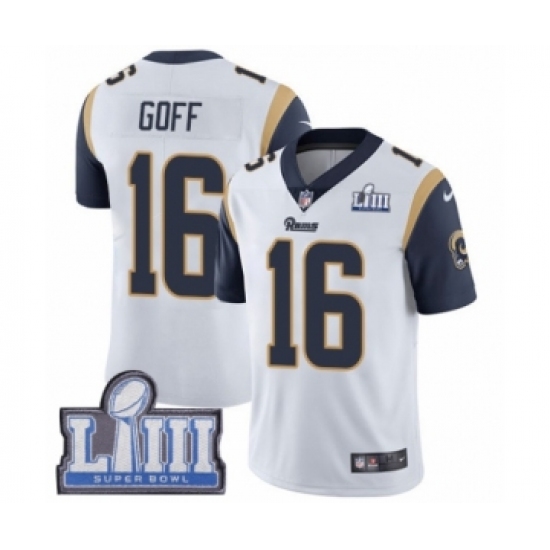 Youth Nike Los Angeles Rams #16 Jared Goff White Vapor Untouchable Limited Player Super Bowl LIII Bound NFL Jersey - Ujersey