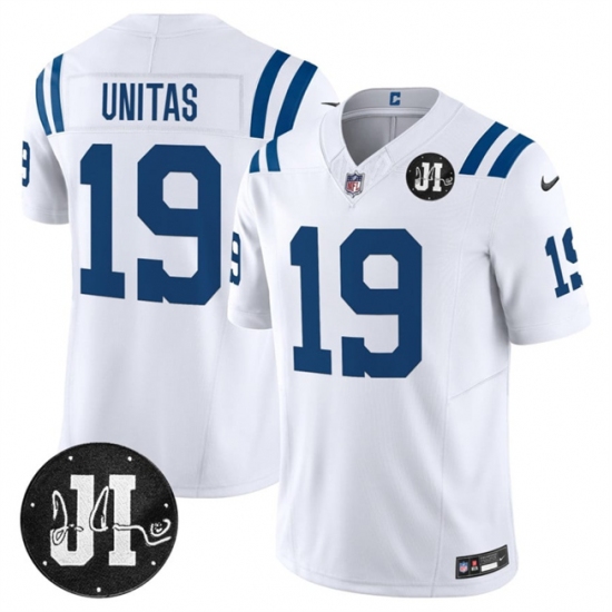 Men's Indianapolis Colts #19 Johnny Unitas White 2025 F.U.S.E. Jim Irsay Vapor Limited Football Stitched Jersey - Ujersey