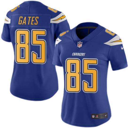 Women's Nike Los Angeles Chargers #85 Antonio Gates Limited Electric Blue Rush Vapor Untouchable NFL Jersey - Ujersey