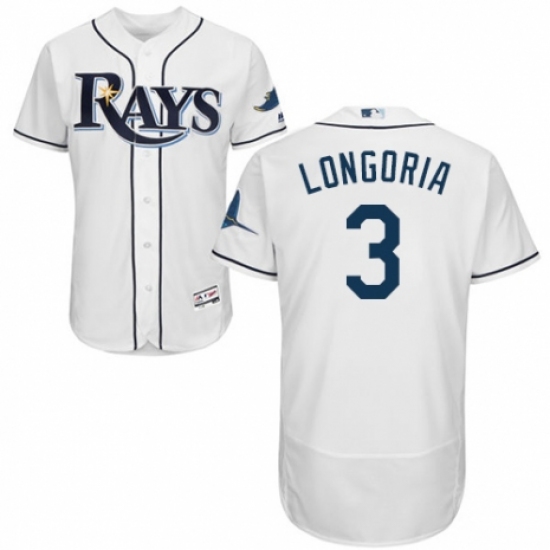 Men's Majestic Tampa Bay Rays #3 Evan Longoria White Home Flex Base Authentic Collection MLB Jersey - Ujersey