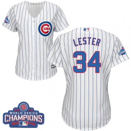 Women's Majestic Chicago Cubs #34 Jon Lester Authentic White Home 2016 World Series Champions Cool Base MLB Jersey - Ujersey